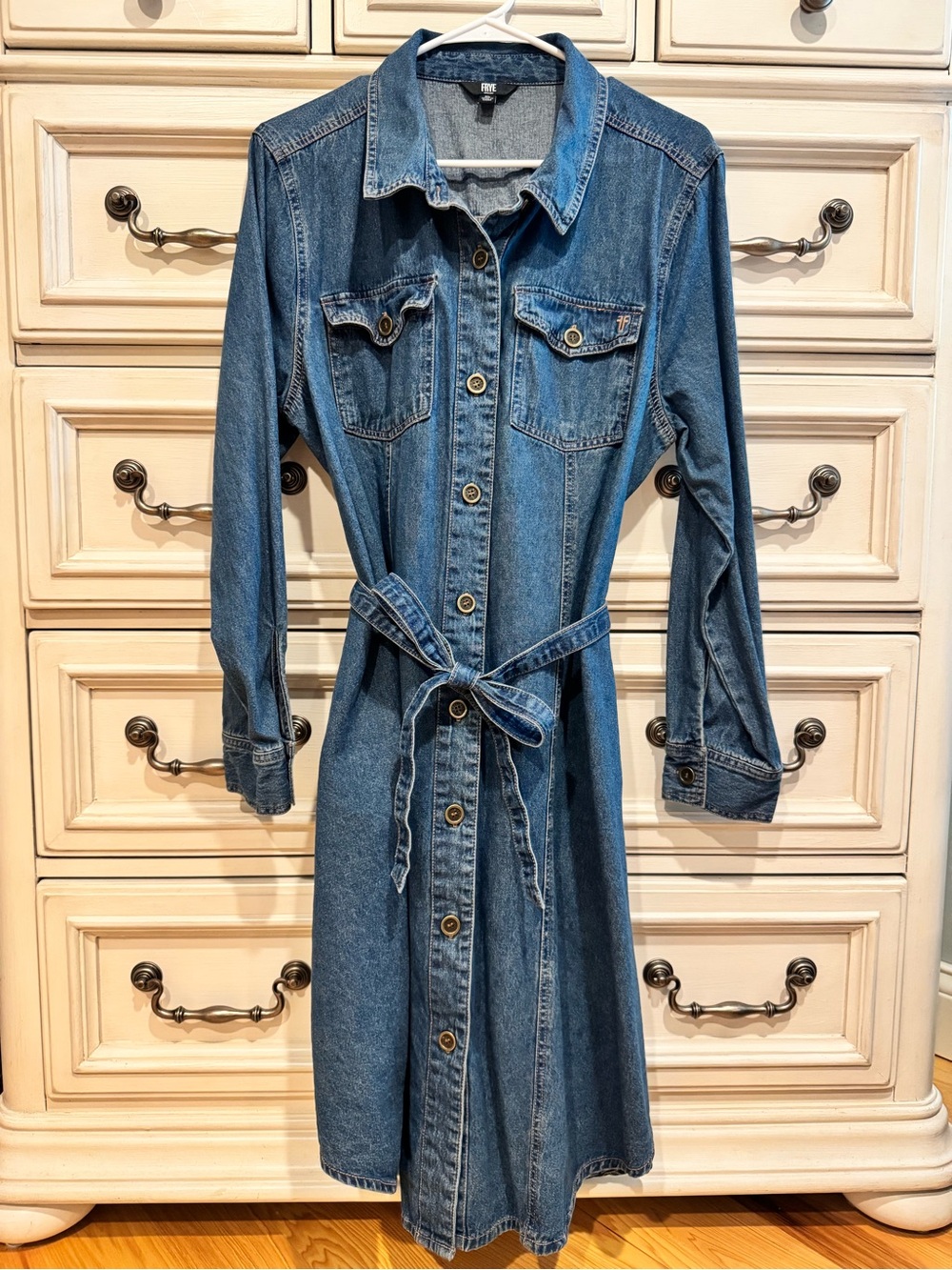 Frye Medium Blue Denim Button-Front Long Sleeve Dress